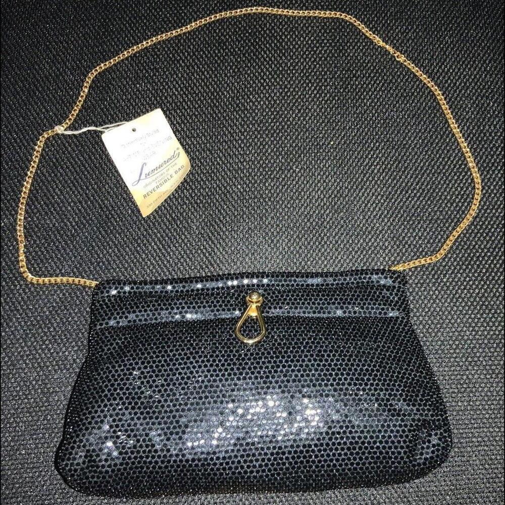 Vintage Black Mesh Evening Bag/Clutch by Lumured With Original Tags, Gold Chain